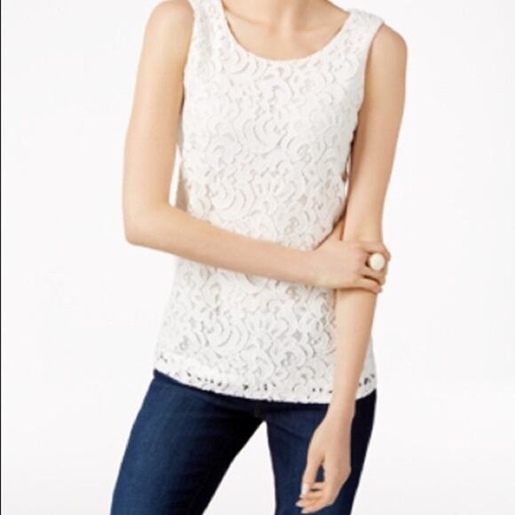 Charter Club Ivory Crochet Lace Sleeveless Zip-Back Blouse Women's Size XL - Picture 1 of 8